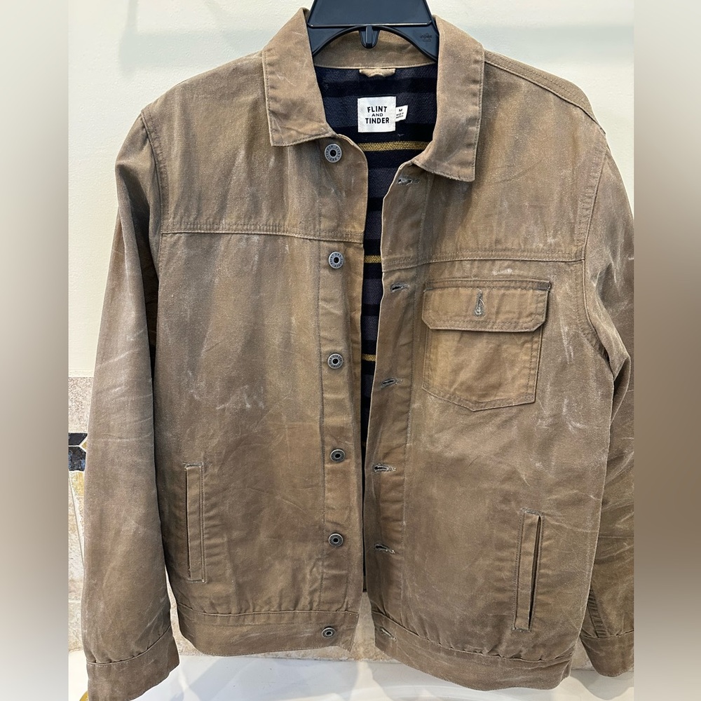Flint and Tinder Waxed Trucker Jacket Flannel Lined Sized Medium
